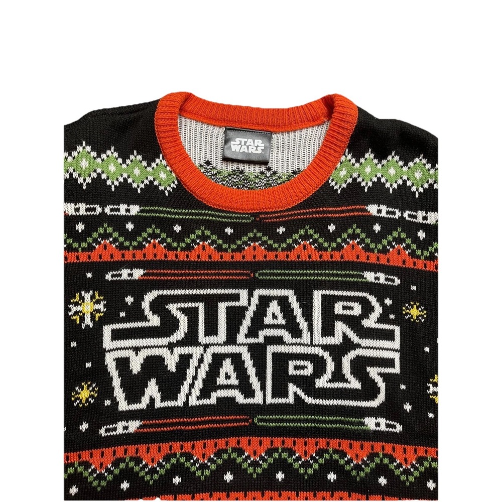 Star Wars Fair Isle Sweater Mens XL Black Orange Crewneck